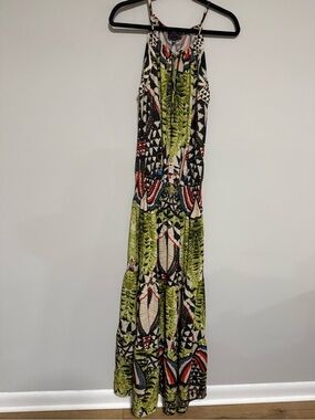 Hale Bob Funky Tropical Print Halter Maxi Dress Size Small Vacation Cruise Party